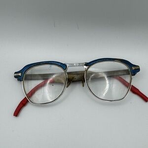 Unique Metal Bi Focals Red Plastic Tipped  Arms Blue Run Detail Rare Vintage 50s